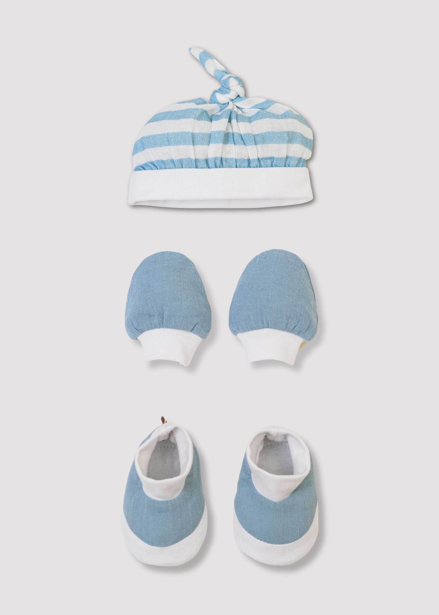 Cap +Mittens + Booties set - Blue